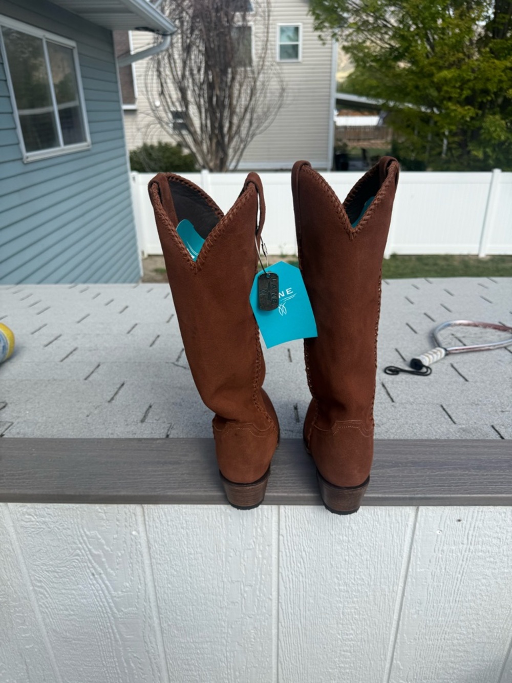 Women's Brown Plain Jane Lane Suede Western Knee-High Boots - Picture 4 of 10